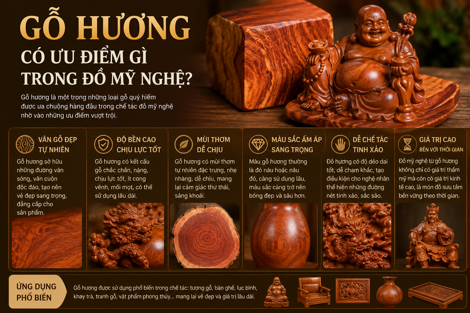 Gỗ hương có ưu điểm gì trong đồ mỹ nghệ?
