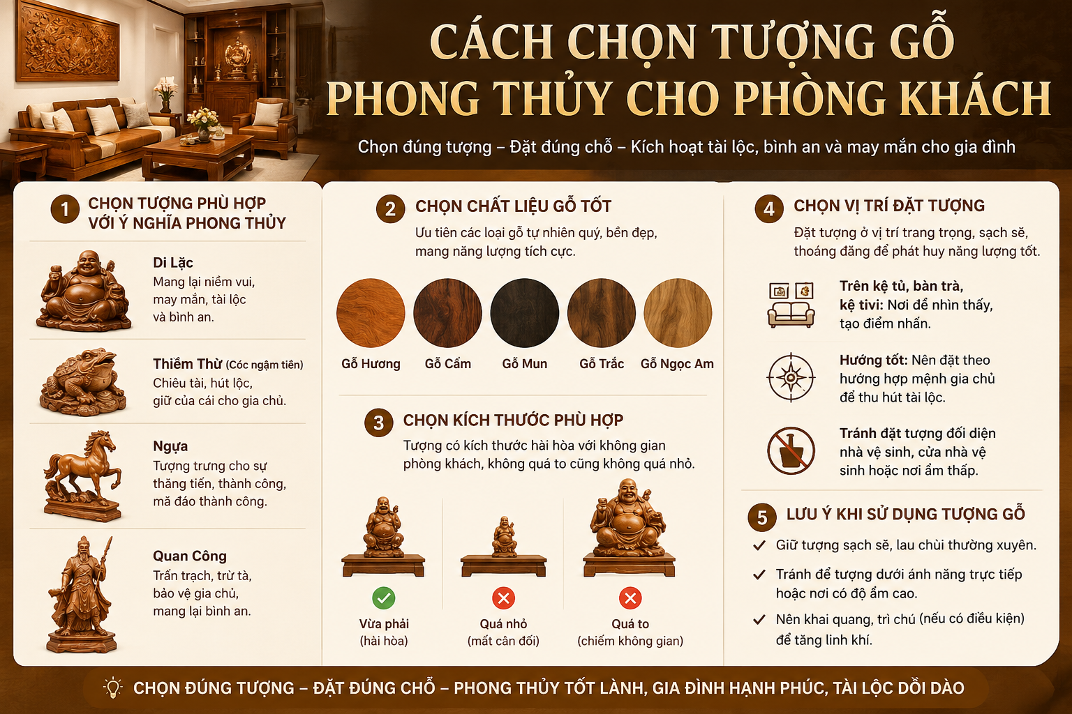 Cách chọn tượng gỗ phong thủy cho phòng khách