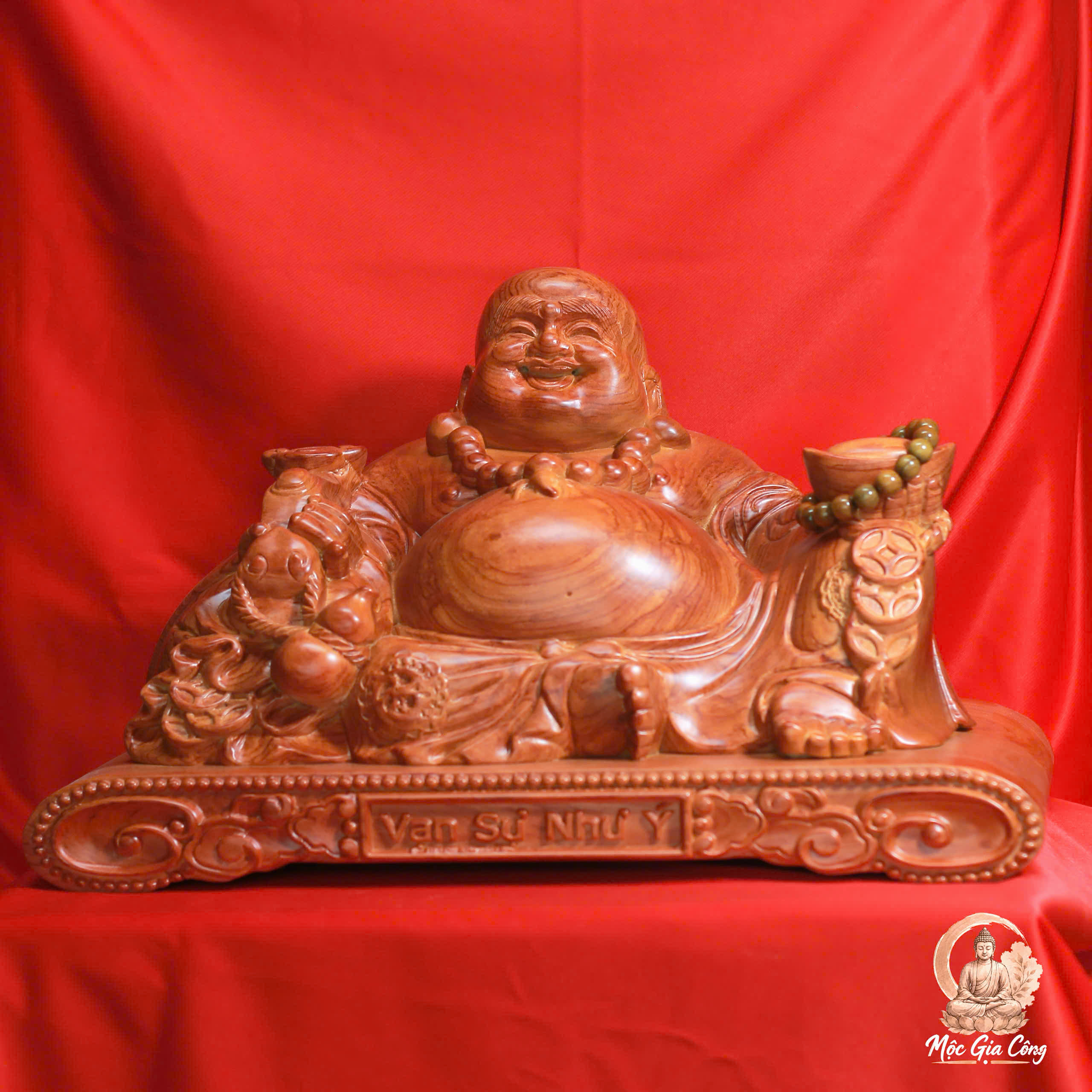 Di Lặc Ngồi Hoan Hỷ Gỗ Hương Đá