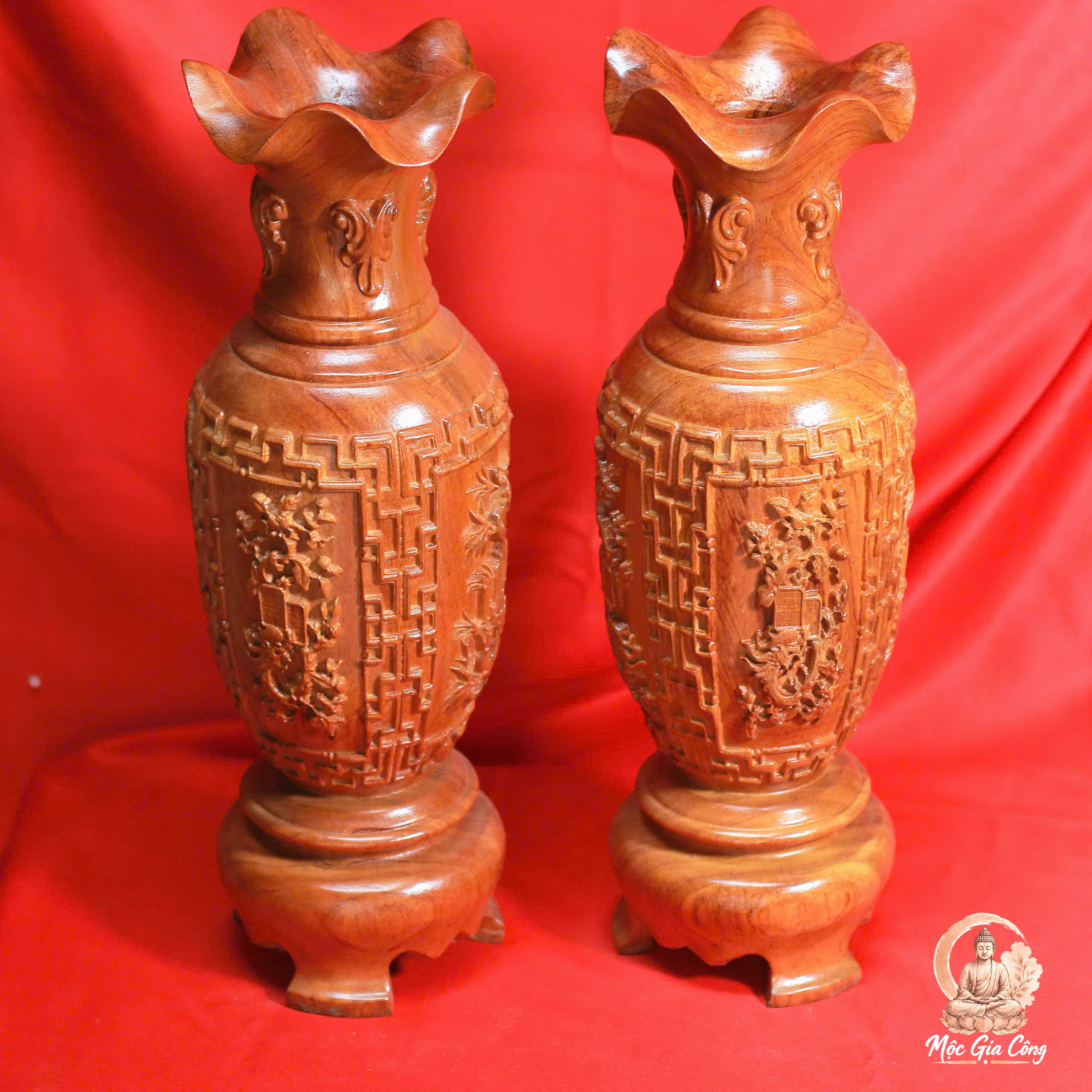 Lục Bình Tứ Quý Gỗ Hương Đá