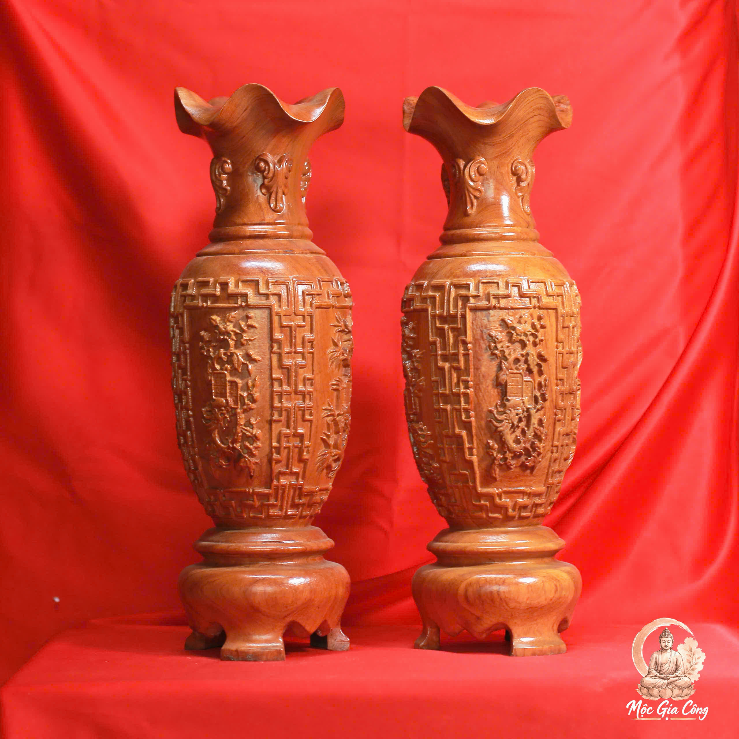 Lục Bình Tứ Quý Gỗ Hương Đá 4