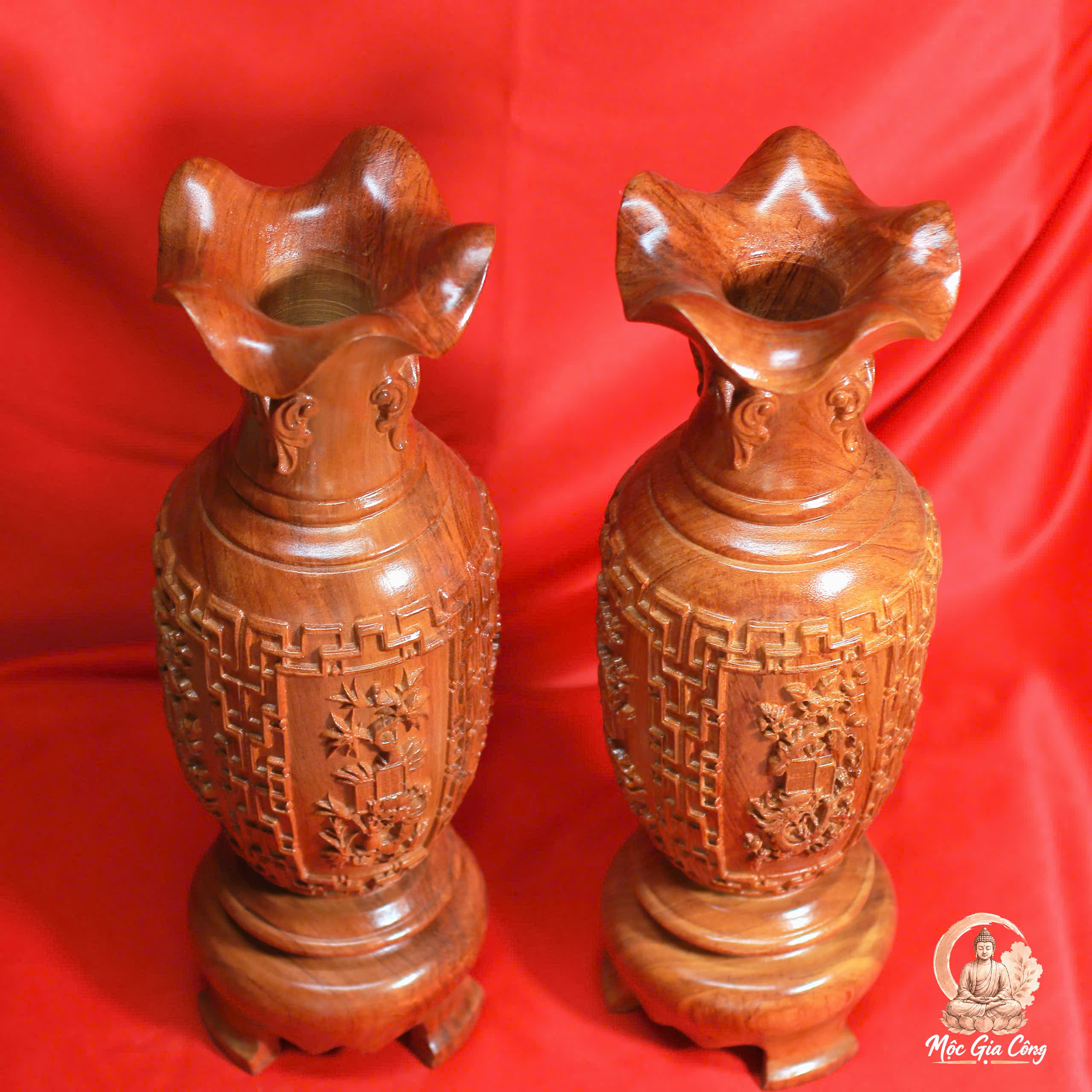 Lục Bình Tứ Quý Gỗ Hương Đá 5