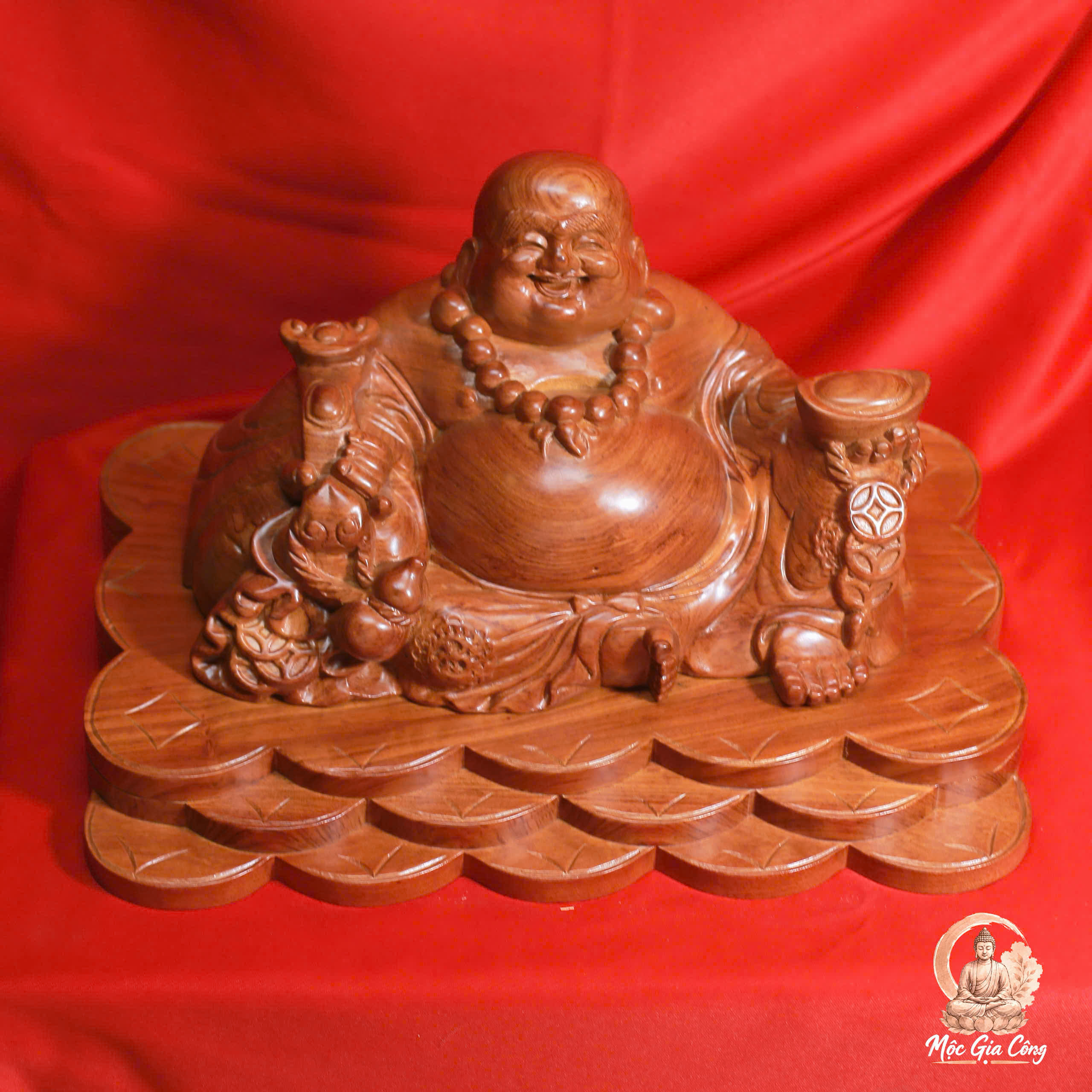 Di Lặc Ngồi Đế Tiền Gỗ Hương Đá