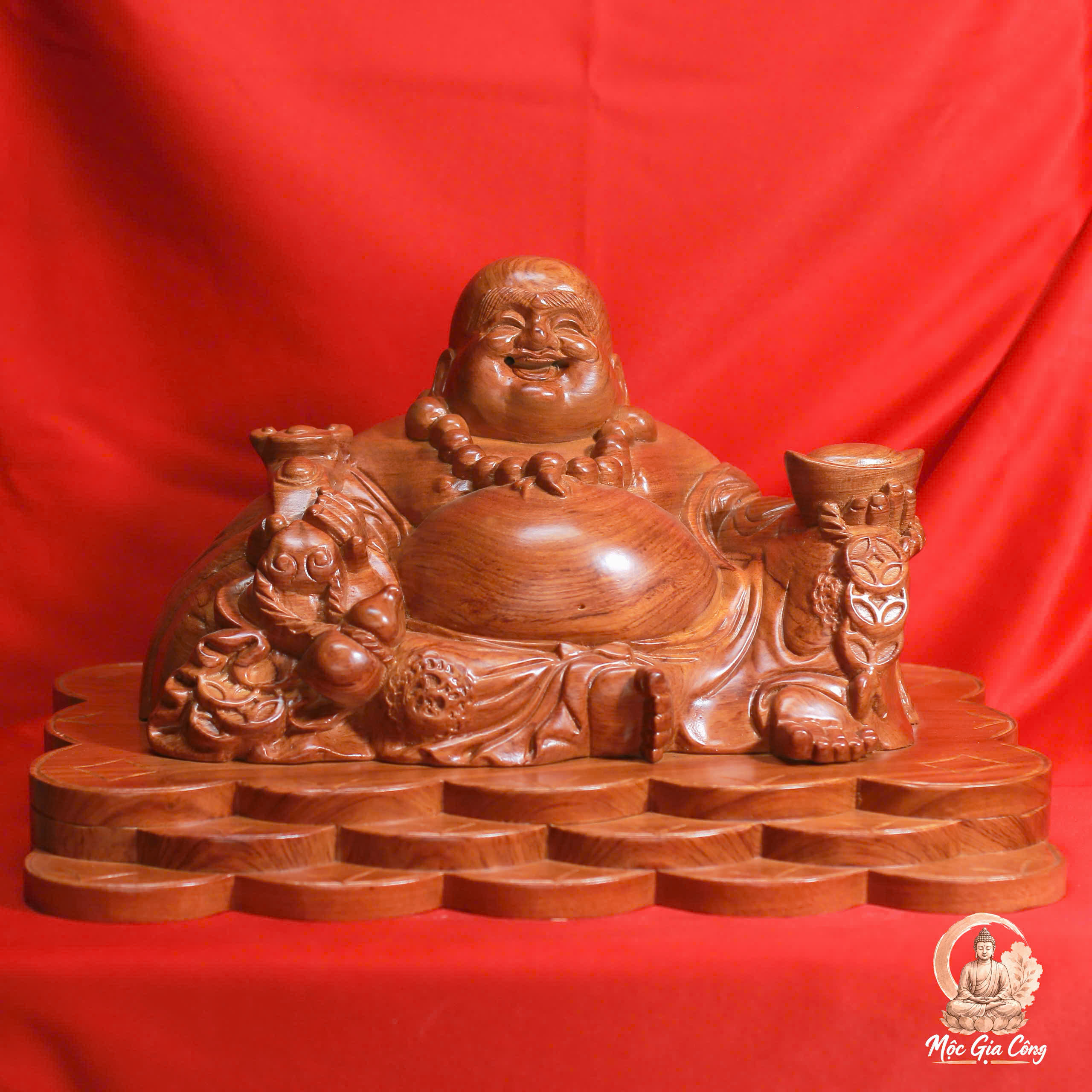 Di Lặc Ngồi Đế Tiền Gỗ Hương Đá 2