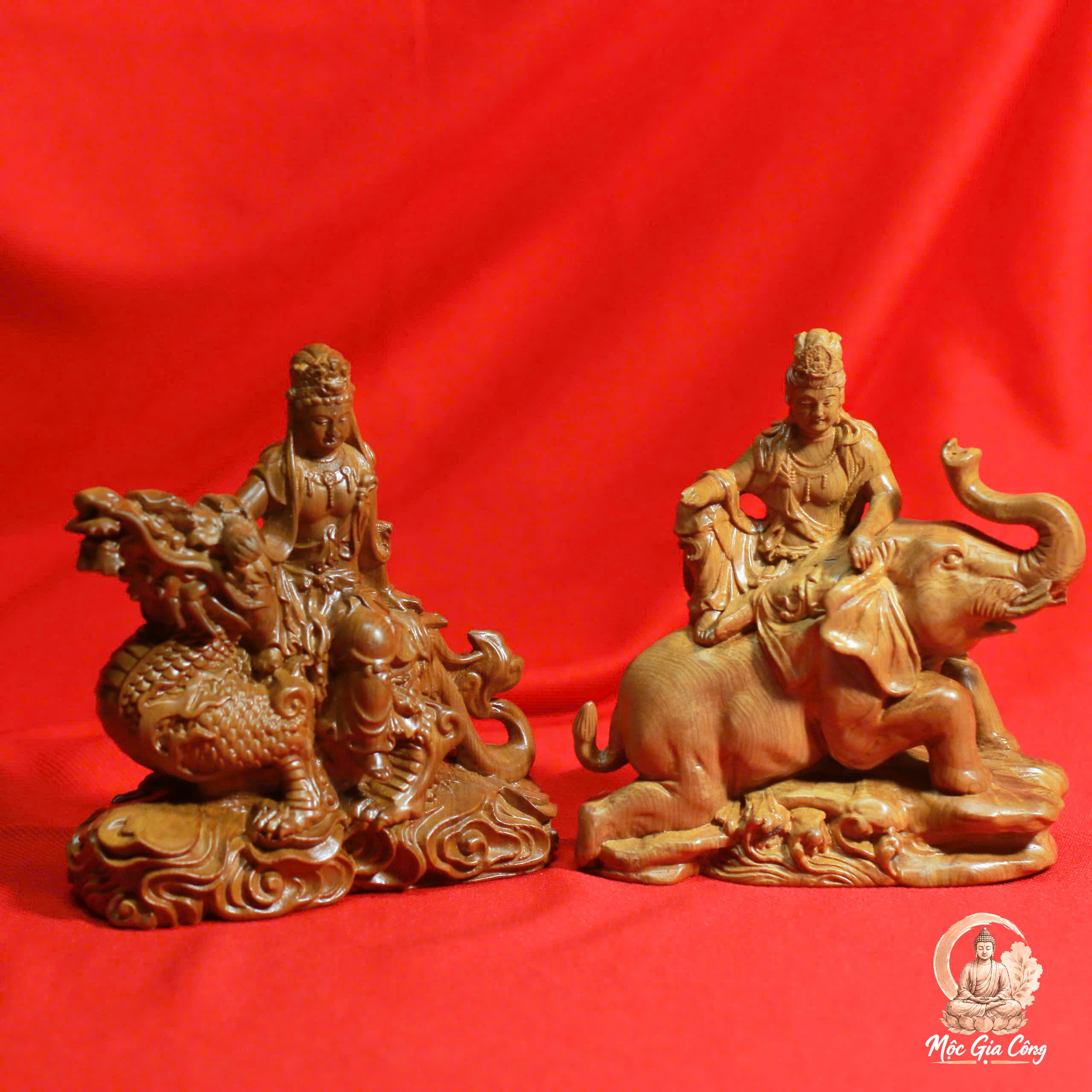Tượng Phổ Hiền & Văn Thù Bồ Tát Gỗ Bách Xanh