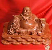 Di Lặc Ngồi Đế Tiền Gỗ Hương Đá